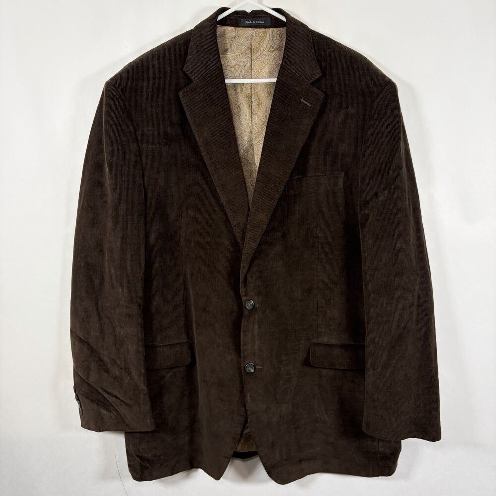 Chaps Corduroy Blazer Mens Size 46L Dark Brown Paisley Lining Two Button